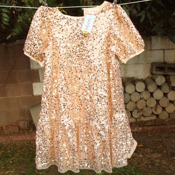 Cat & Jack Gold Sequin Party Dress M (7/8) - Picture 1 of 3